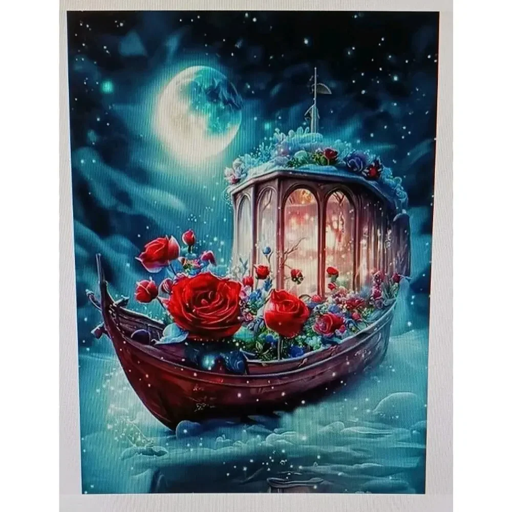 5D Diamond Painting Kit Dream Boat Roses Round Full Drill 30cm x 40cm NEW